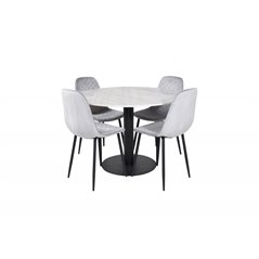 Estelle Round Dining Table ø106 H75 - White / Black, Polar Diamond Dining Chair - Black Legs - Grey Velvet_4