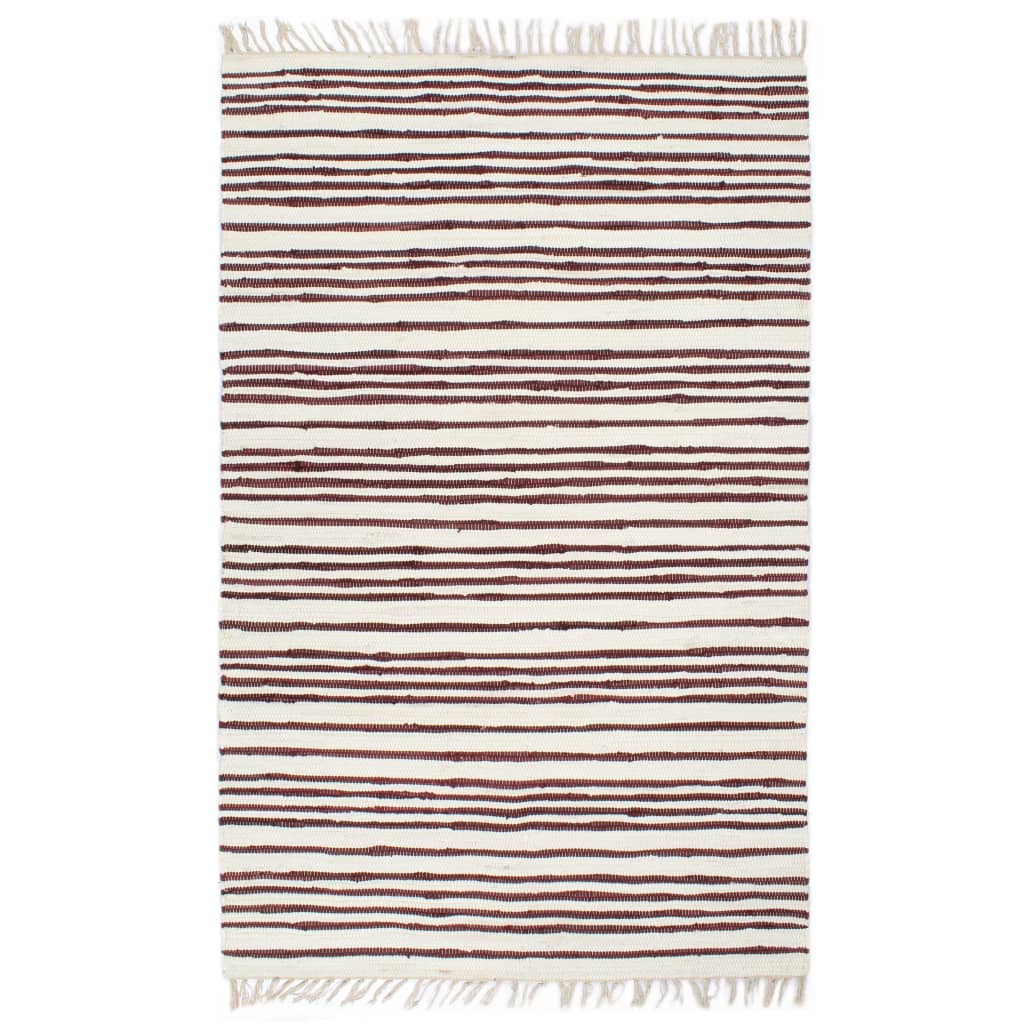 vidaXL Handvävd matta Chindi bomull 160x230 cm vinröd och vit