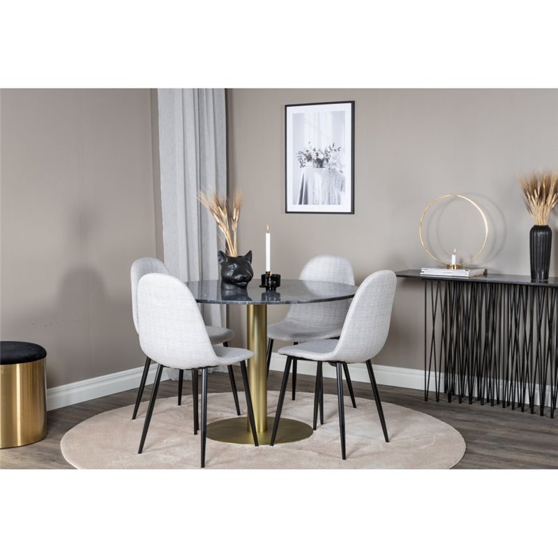 Estelle Round Dining Table ø106 H75 - Black / Brass, Polar Dining Chair - Black Legs - Light Grey Fabric_4