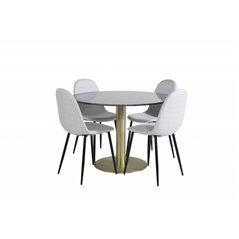 Estelle Round Dining Table ø106 H75 - Black / Brass, Polar Dining Chair - Black Legs - Light Grey Fabric_4