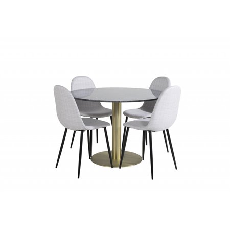 Estelle Round Dining Table ø106 H75 - Black / Brass, Polar Dining Chair - Black Legs - Light Grey Fabric_4