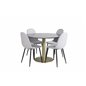 Estelle Round Dining Table ø106 H75 - Black / Brass, Polar Dining Chair - Black Legs - Light Grey Fabric_4