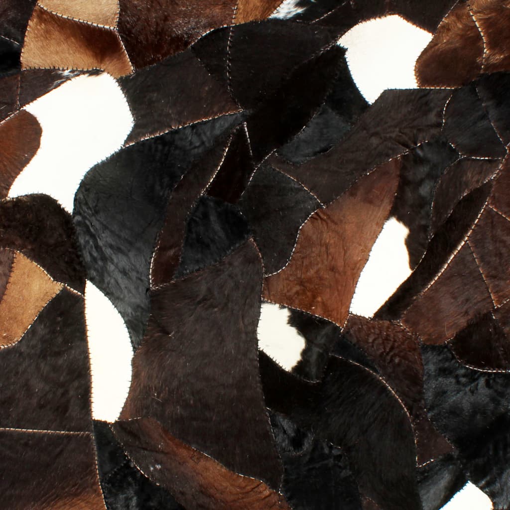 vidaXL Matta lapptäcke äkta läder 120x170 cm svart/vit/brun