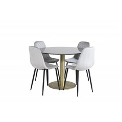 Estelle Round Dining Table ø106 H75 - Black / Brass, Polar Diamond Dining Chair - Black Legs - Grey Velvet_4