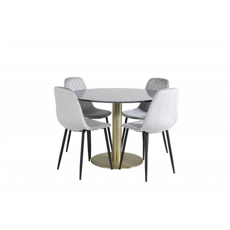 Estelle Round Dining Table ø106 H75 - Black / Brass, Polar Diamond Dining Chair - Black Legs - Grey Velvet_4