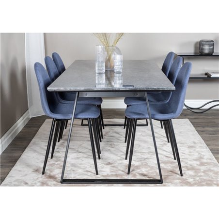 Estelle Dining Table 200*90*H76 - Black / Black, Polar Dining Chair - Black Legs - Blue Fabric_6