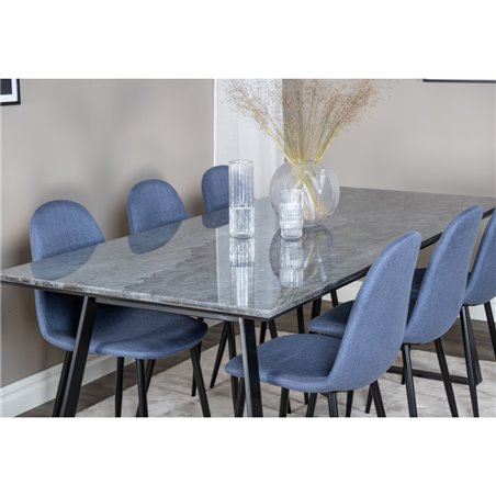 Estelle Dining Table 200*90*H76 - Black / Black, Polar Dining Chair - Black Legs - Blue Fabric_6