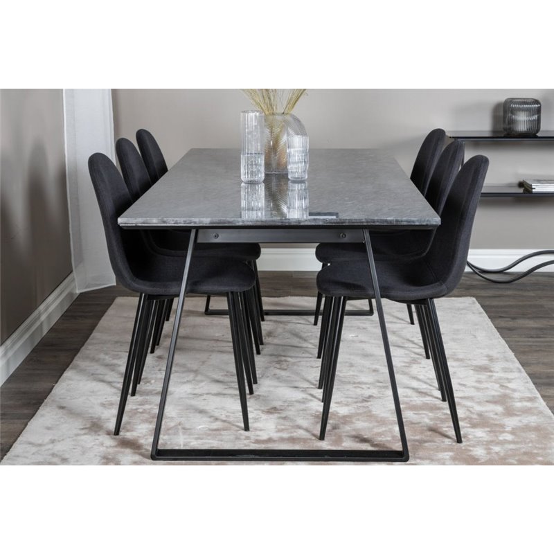 Estelle Dining Table 200*90*H76 - Black / Black, Polar Dining Chair - Black Legs - Black Fabric_6