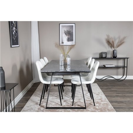 Estelle Dining Table 200*90*H76 - Black / Black, Polar Fluff Dining Chair - Black Legs  - White Teddy _6