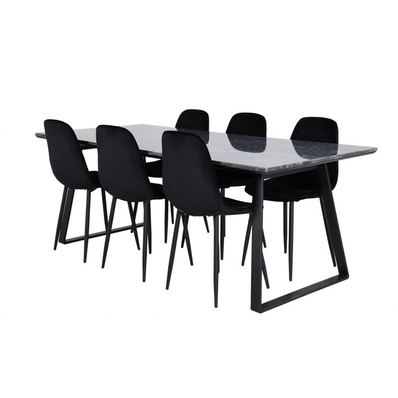 Estelle Dining Table 200*90*H76 - Black / Black, Polar Diamond Dining Chair - Black Legs - Black Velvet_6