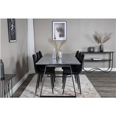 Estelle Dining Table 200*90*H76 - Black / Black, Polar Diamond Dining Chair - Black Legs - Black Velvet_6