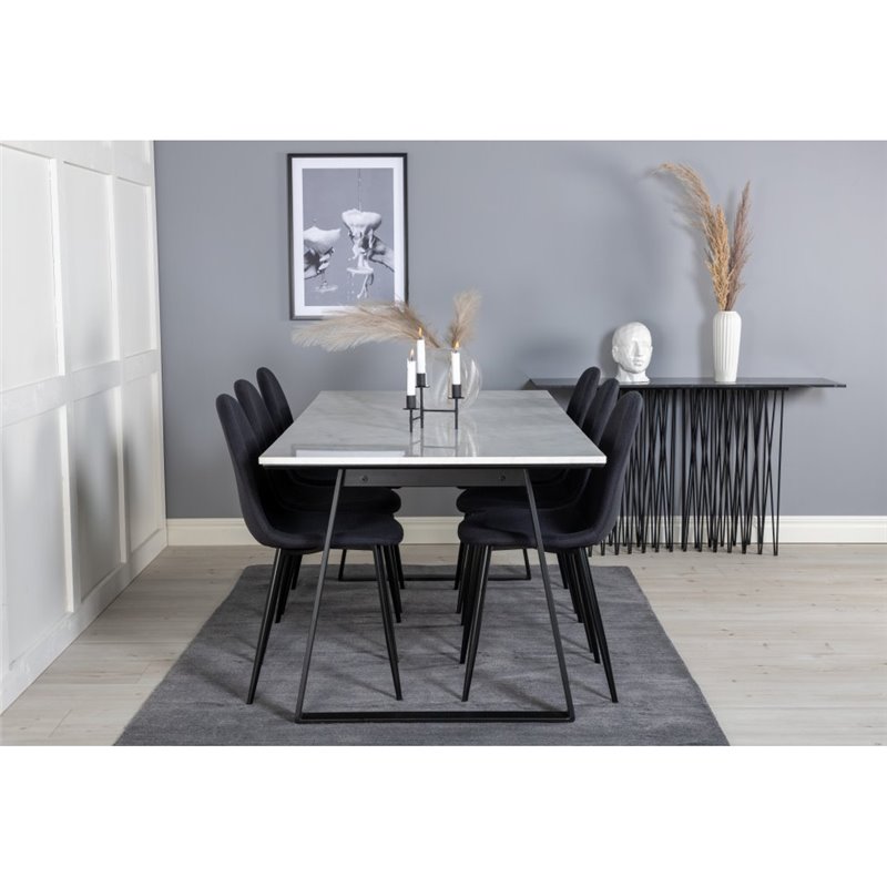 Estelle Dining Table 200*90*H76 - White / Black, Polar Dining Chair - Black Legs - Black Fabric_6