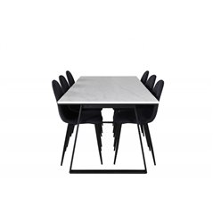 Estelle ruokapöytä 200 * 90 * H76 - valkoinen / musta, Polar ruokapöydän tuoli - mustat jalat - musta kangas_6