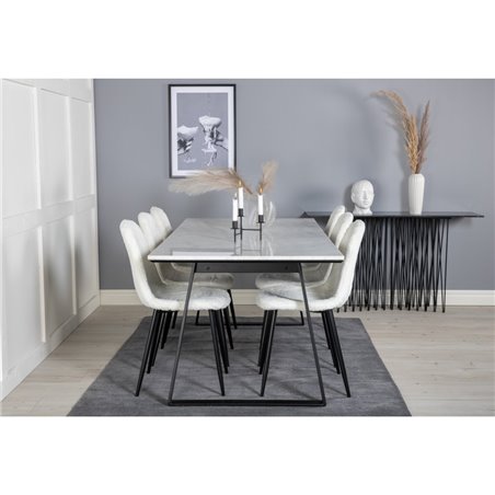 Estelle Dining Table 200*90*H76 - White / Black, Polar Fluff Dining Chair - Black Legs - White Teddy _6