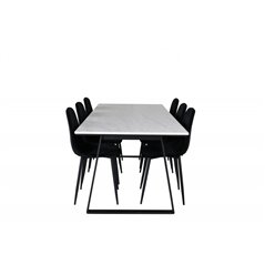Estelle ruokapöytä 200 * 90 * H76 - valkoinen / musta, Polar Diamond -ruokailutuoli - Mustat jalat - Black Velvet_6