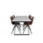 Estelle Dining Table 200*90*H76 - White / Black, Polar Dining Chair with Spin function - black Legs - Brown PU - White Stitches_