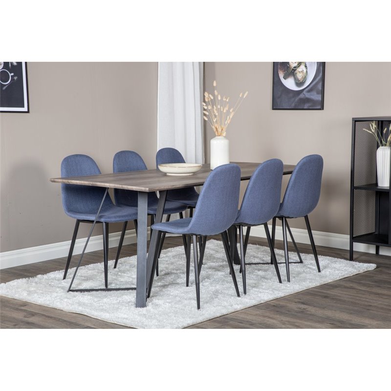 Marina Dining Table - 180*90*H75 - Grey / Black, Polar Dining Chair - Black Legs - Blue Fabric_6