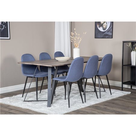 Marina Dining Table - 180*90*H75 - Grey / Black, Polar Dining Chair - Black Legs - Blue Fabric_6