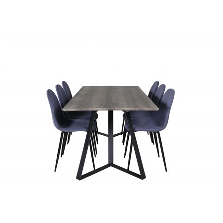 Marina ruokapöytä - 180 * 90 * H75 - harmaa / musta, Polar ruokapöydän tuoli - mustat jalat - Blue kangas_6