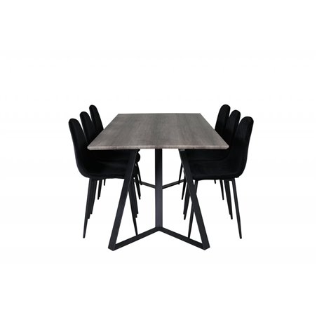 Marina Dining Table - 180*90*H75 - Grey / Black, Polar Diamond Dining Chair - Black Legs - Black Velvet_6