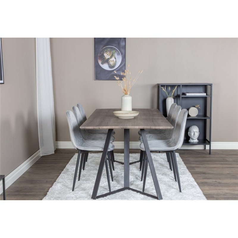 Marina Dining Table - 180*90*H75 - Grey / Black, Polar Diamond Dining Chair - Black Legs - Grey Velvet_6