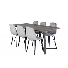 Marina Dining Table - 180*90*H75 - Grey / Black, Polar Diamond Dining Chair - Black Legs - Grey Velvet_6