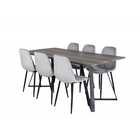 Marina Dining Table - 180*90*H75 - Grey / Black, Polar Diamond Dining Chair - Black Legs - Grey Velvet_6