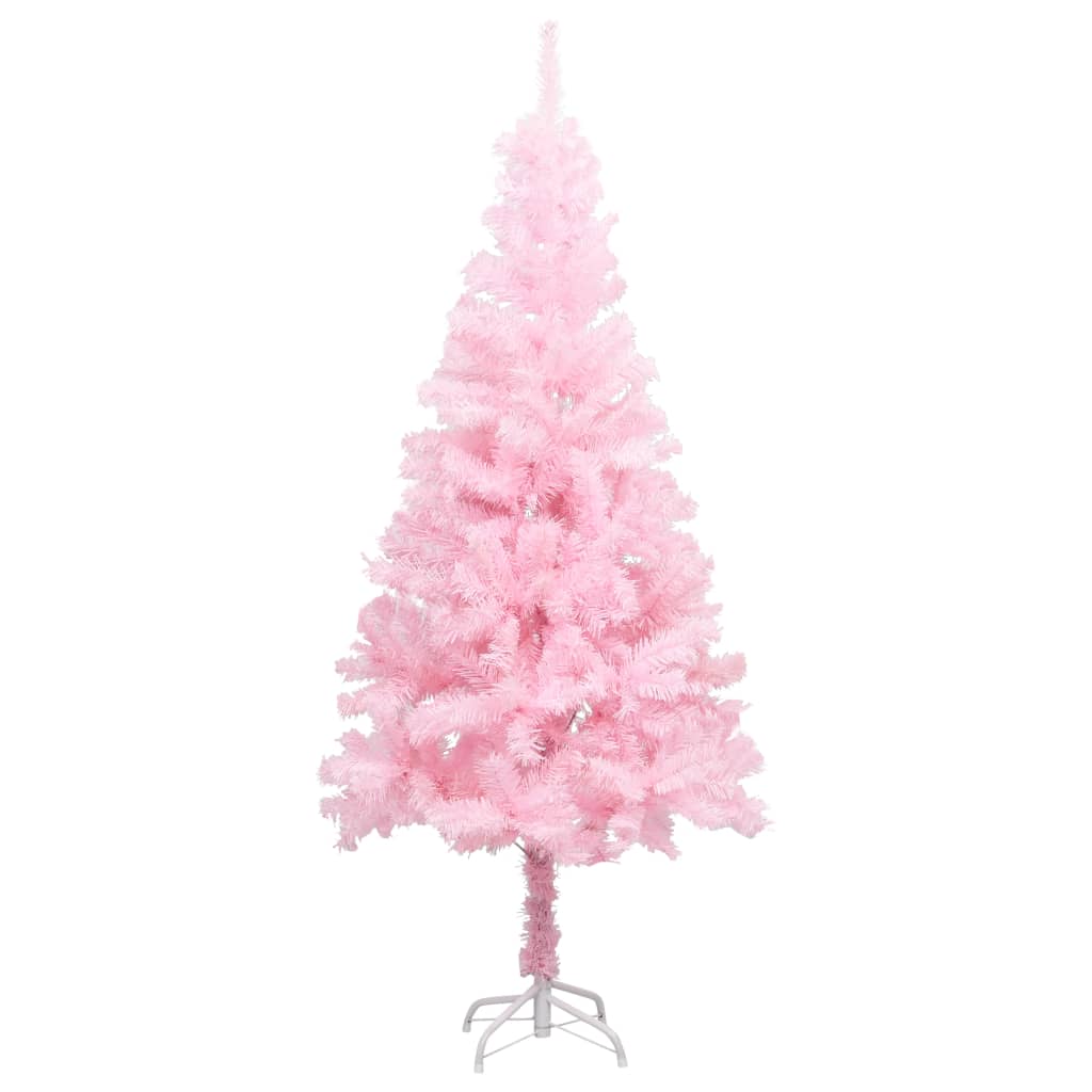  Plastgran med LED och julgranskulor rosa 150 cm PVC