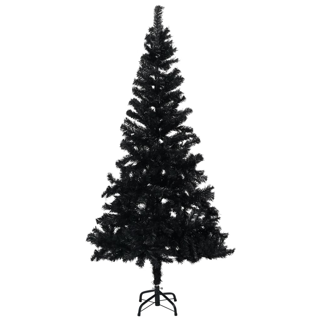 Plastgran med LED och julgranskulor svart 150 cm PVC