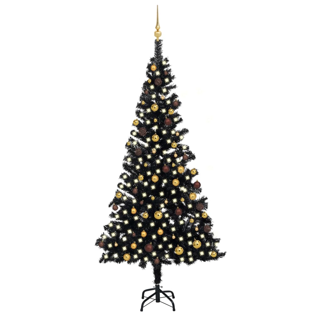  Plastgran med LED och julgranskulor svart 240 cm PVC