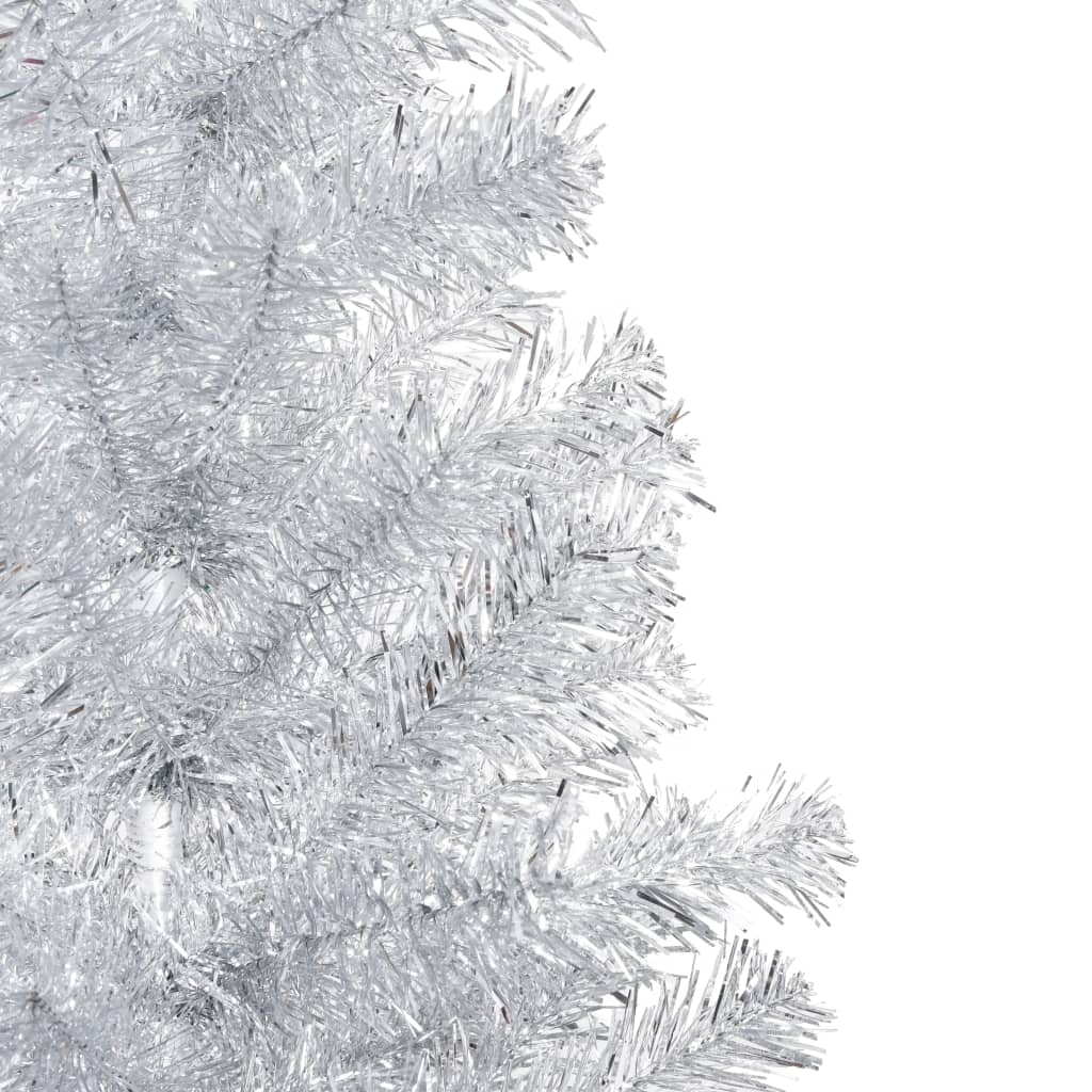  Plastgran med LED och julgranskulor silver 150 cm PET
