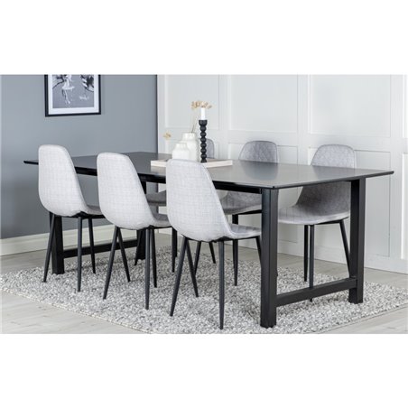 Count Dining Table - 220*100*H75 - Black / Black, Polar Diamond Dining Chair - Black Legs - Grey Fabric_6