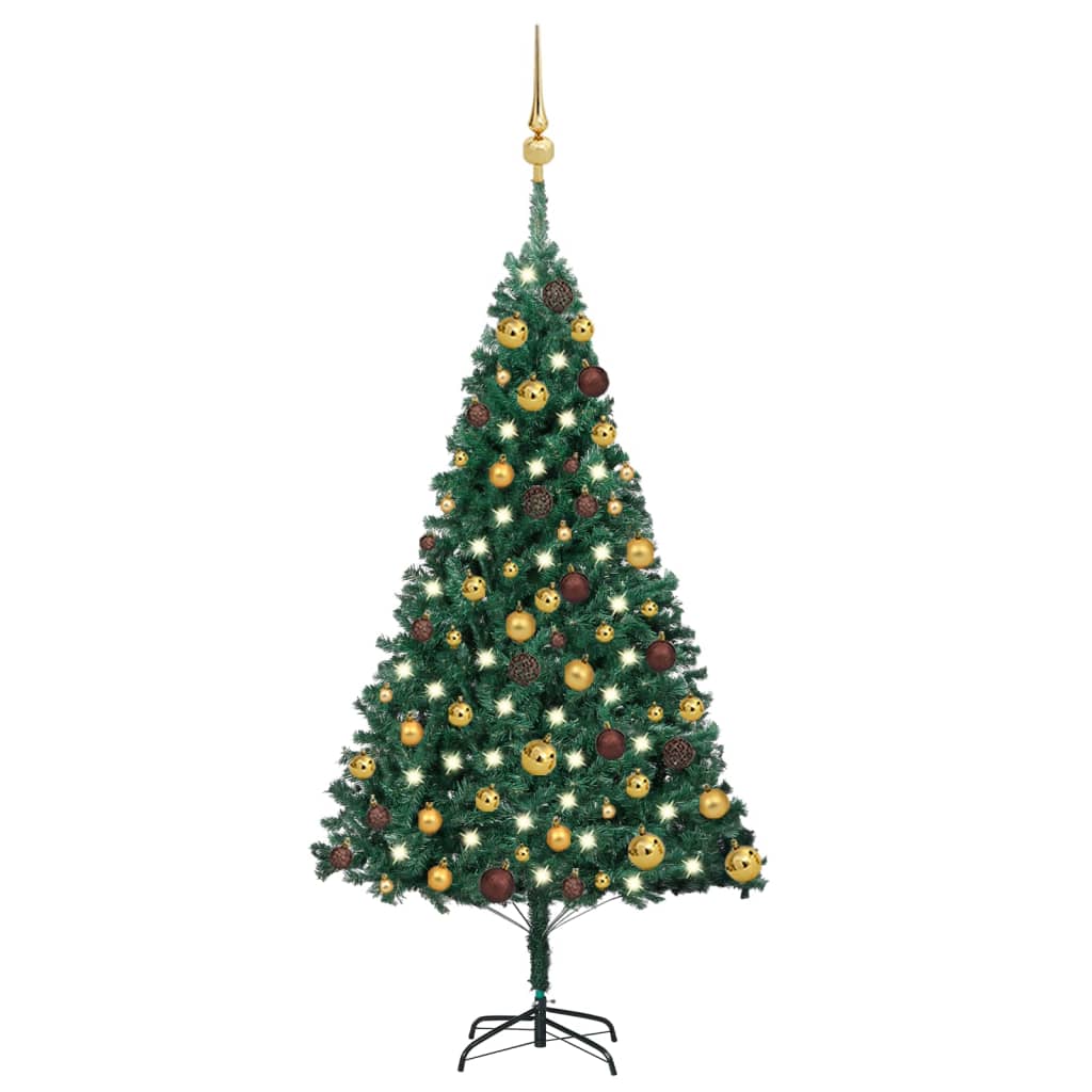  Plastgran med LED och julgranskulor grön 120 cm PVC