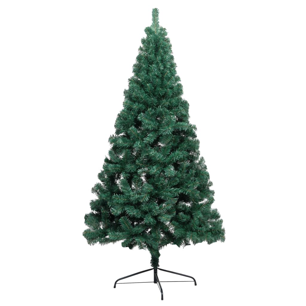  Halv plastgran med LED och julgranskulor grön 120 cm