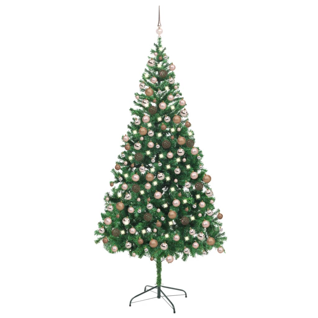  Plastgran med LED och julgranskulor 210 cm 910 grenar