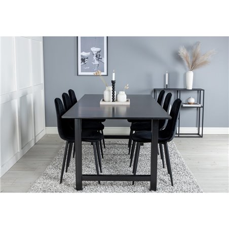 Count Dining Table - 220*100*H75 - Black / Black, Polar Diamond Dining Chair - Black Legs - Black Velvet_6