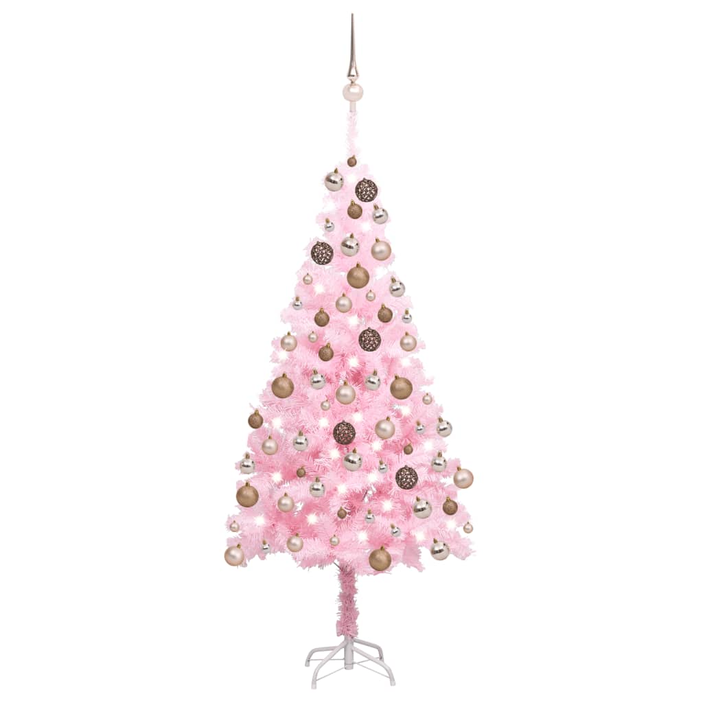  Plastgran med LED och julgranskulor rosa 180 cm PVC