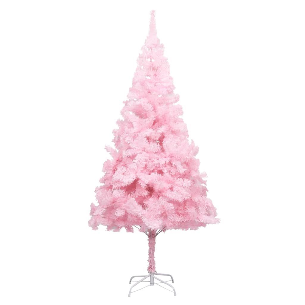  Plastgran med LED och julgranskulor rosa 240 cm PVC