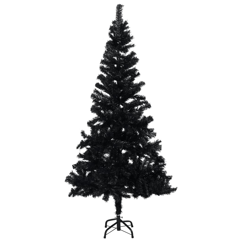  Plastgran med LED och julgranskulor svart 180 cm PVC