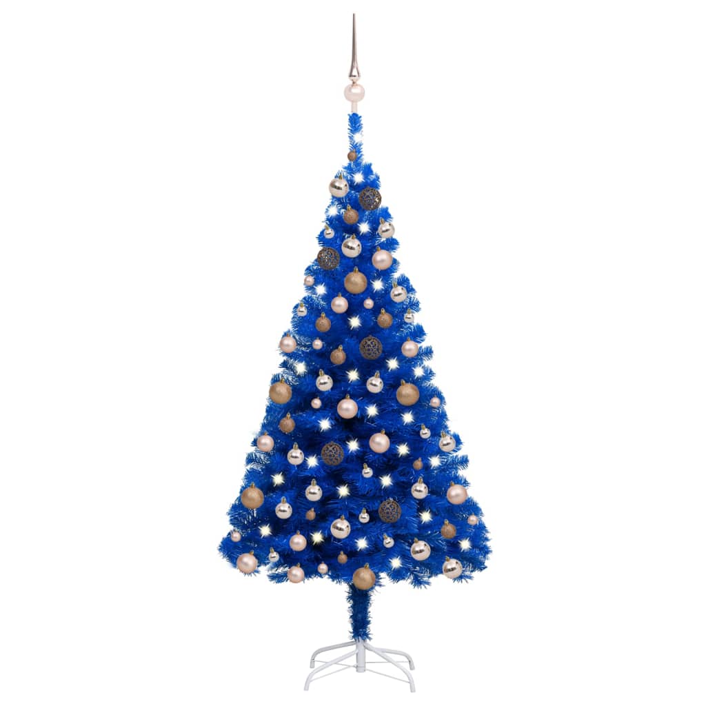 Plastgran med LED och julgranskulor blå 180 cm PVC