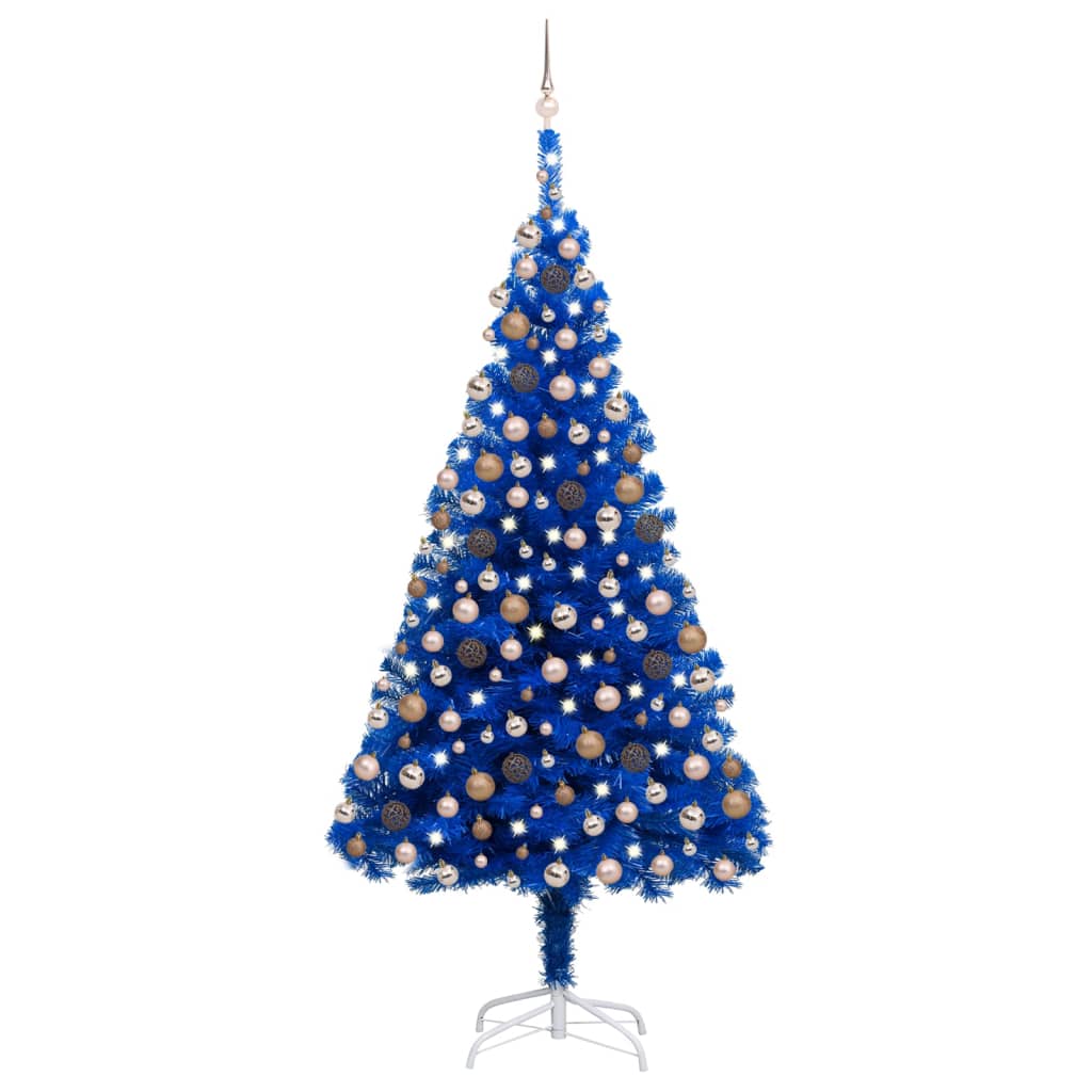  Plastgran med LED och julgranskulor blå 210 cm PVC