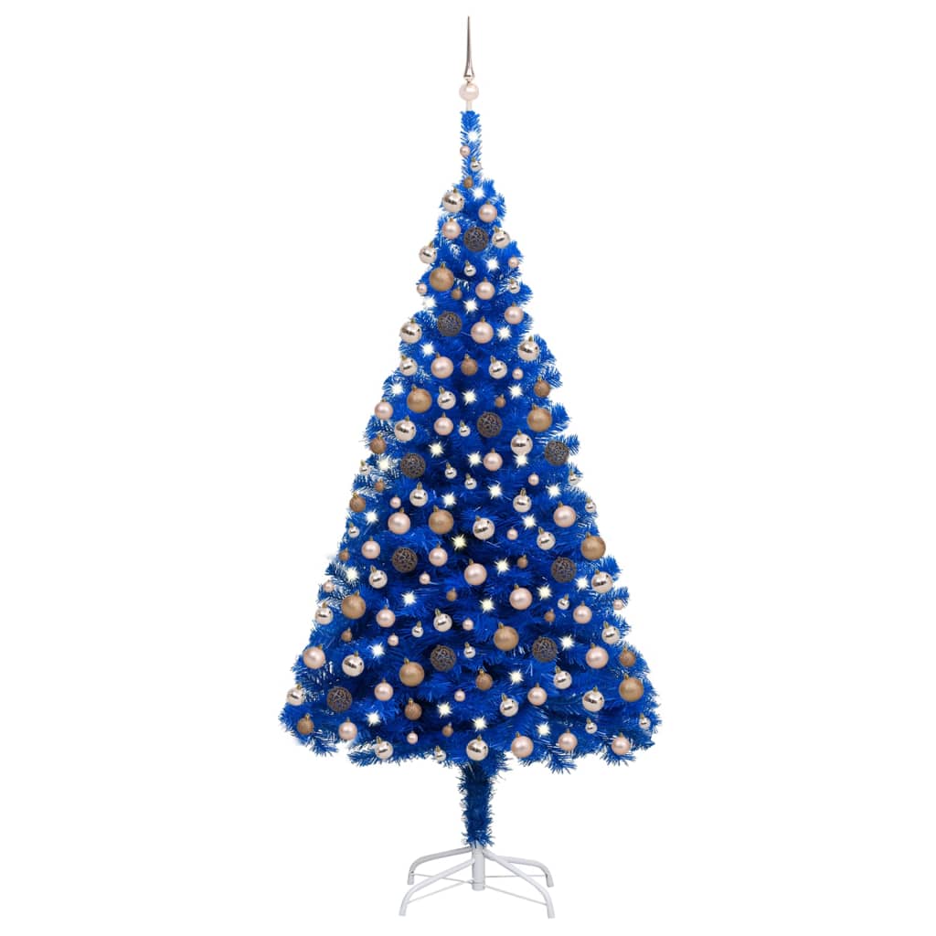  Plastgran med LED och julgranskulor blå 240 cm PVC