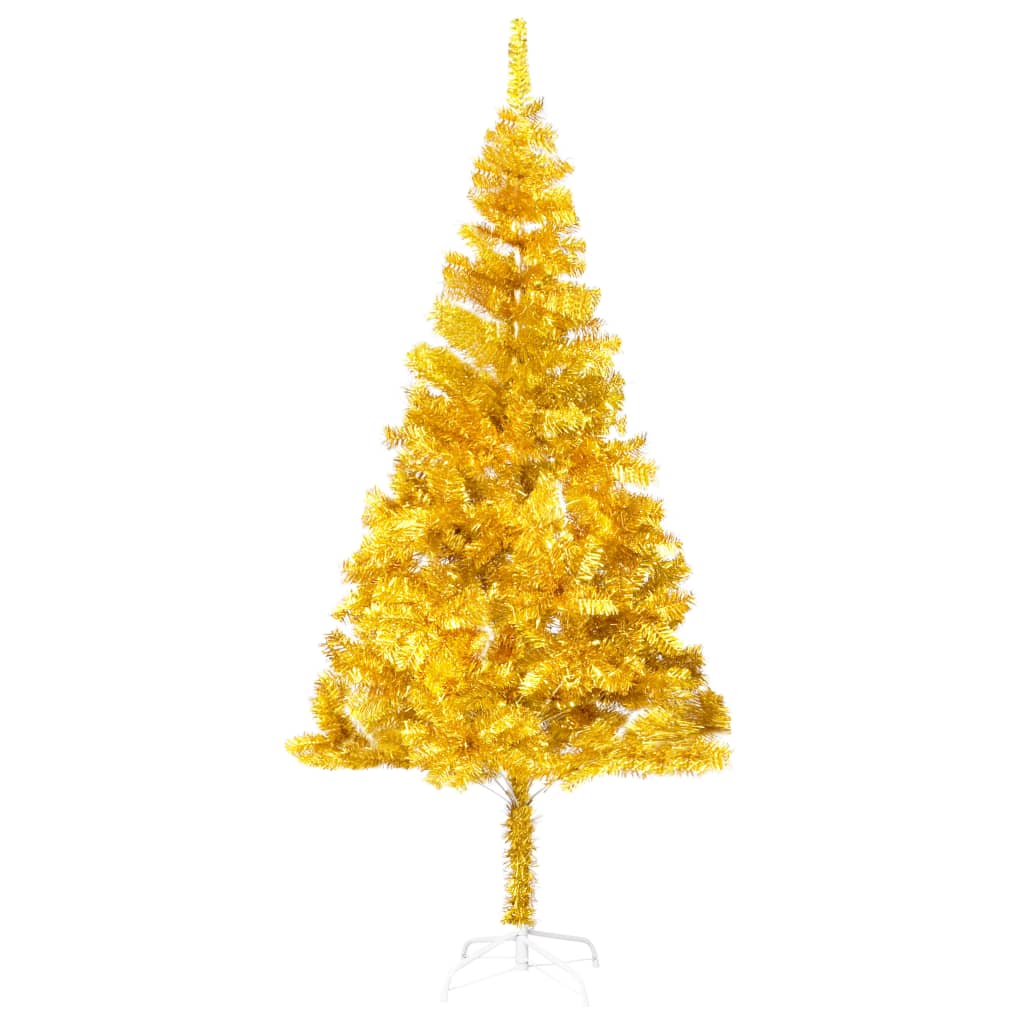  Plastgran med LED och julgranskulor guld 210 cm PET