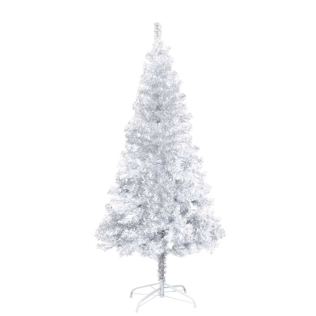  Plastgran med LED och julgranskulor silver 150 cm PET