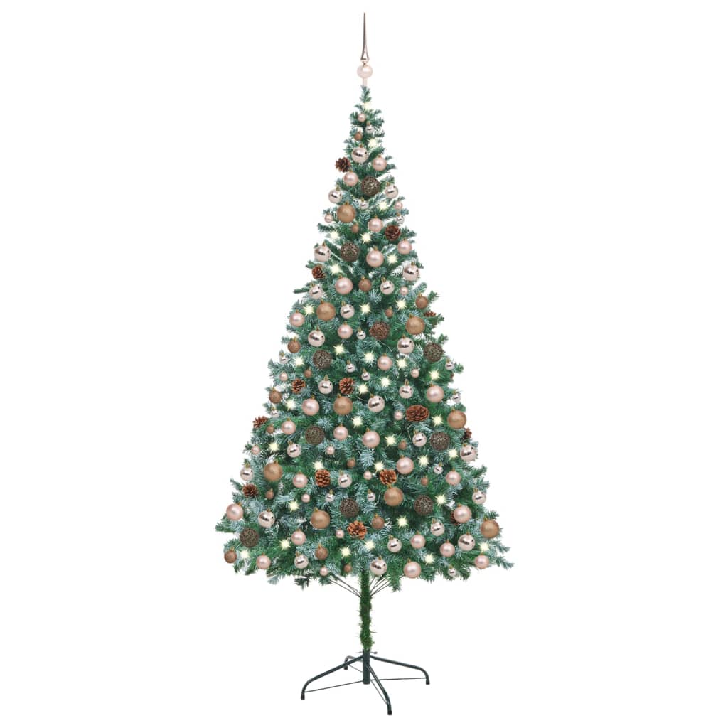  Plastgran med LED och julgranskulor och kottar 210 cm