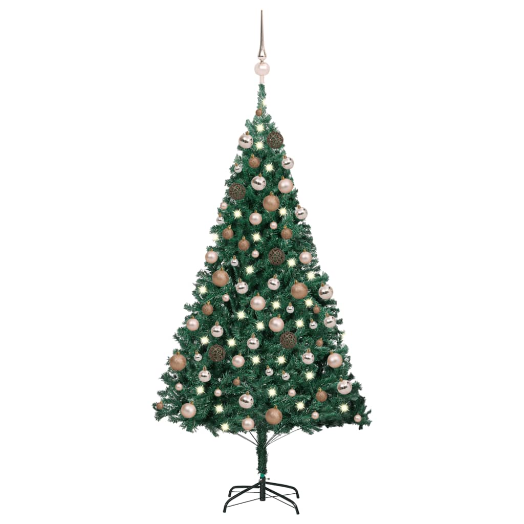  Plastgran med LED och julgranskulor grön 180 cm PVC
