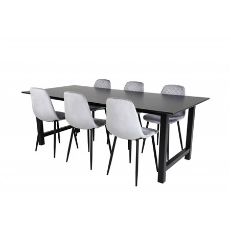 Count Dining Table - 220*100*H75 - Black / Black, Polar Diamond Dining Chair - Black Legs - Grey Velvet_6