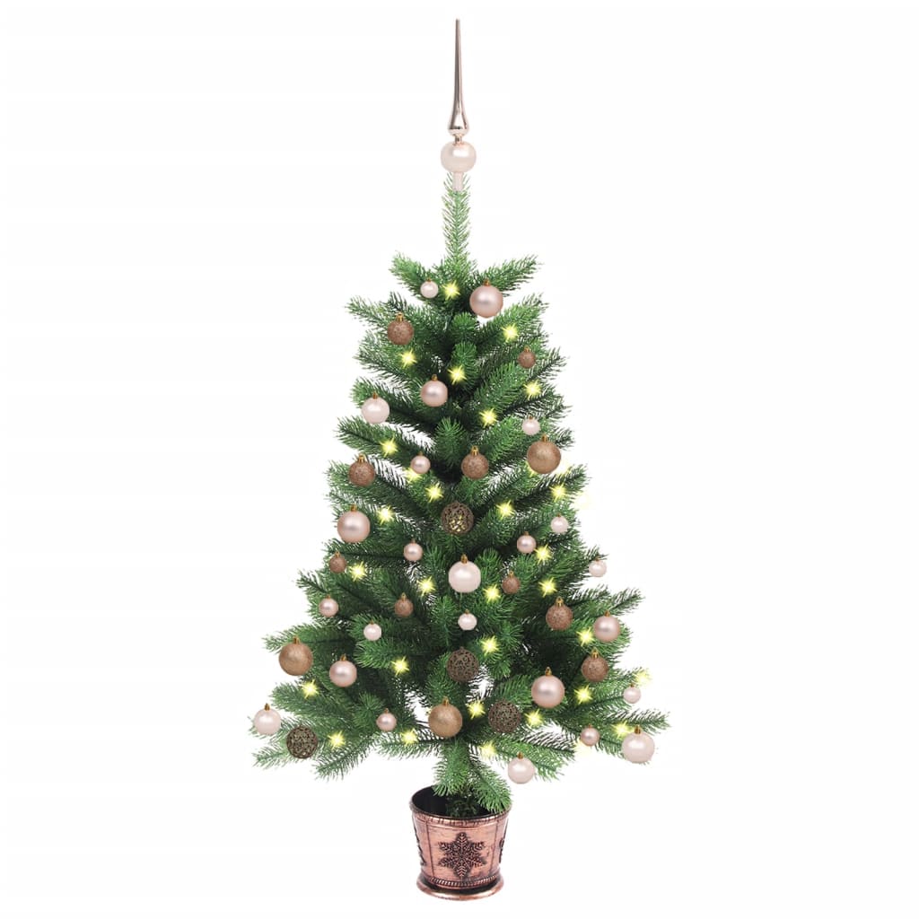  Plastgran med LED och julgranskulor 65 cm grön
