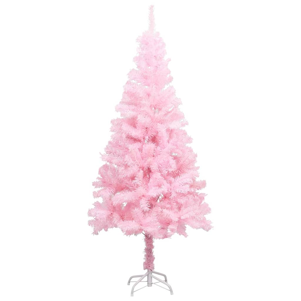  Plastgran med LED och julgranskulor rosa 120 cm PVC