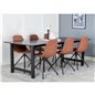 Count Dining Table - 220*100*H75 - Black / Black, Polar Dining Chair with Spin function - black Legs - Brown PU - White Stitches